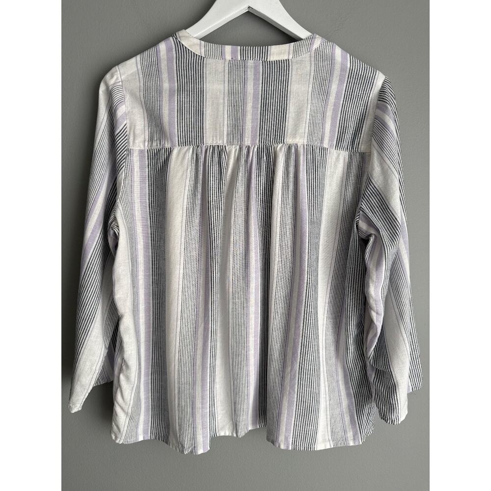 Splendid Striped Peasant Blouse Size M Rayon Linen V-Neck Boho Coastal Top - Picture 5 of 6